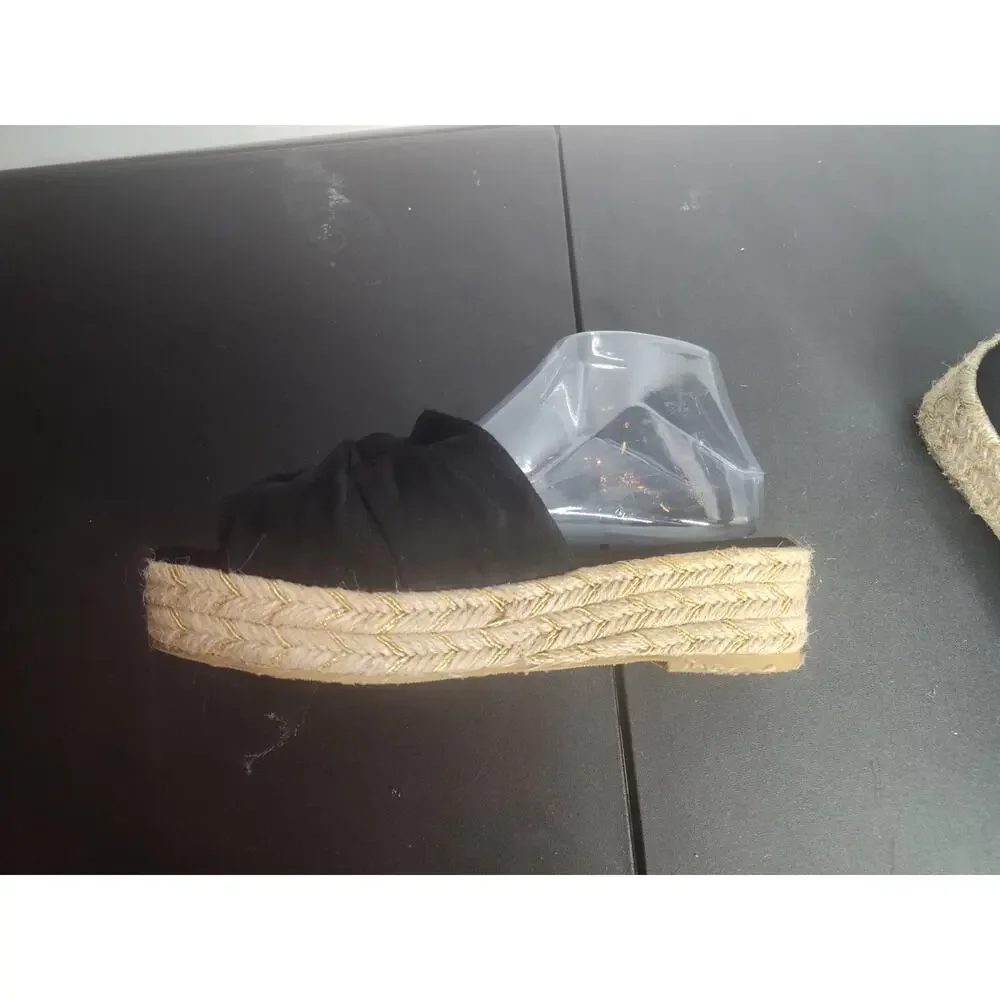 Nalho Women's Sai Vegan Suede Espadrille Yoga Mat Platform Sandals Black size 8